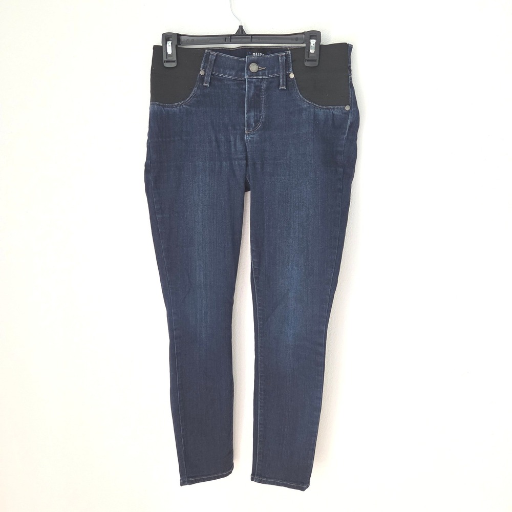Paige Verdugo Ankle Maternity Skinny Jeans Dark Wash Side Panel Size 27